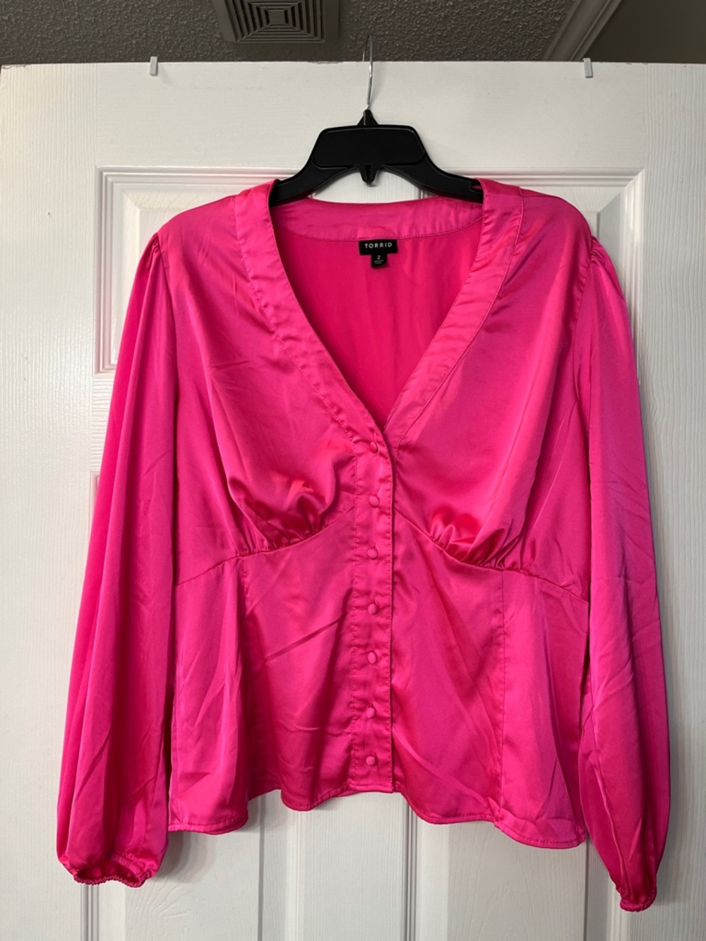 torrid Hot Pink Satin Button-Front V-Neck Blouse